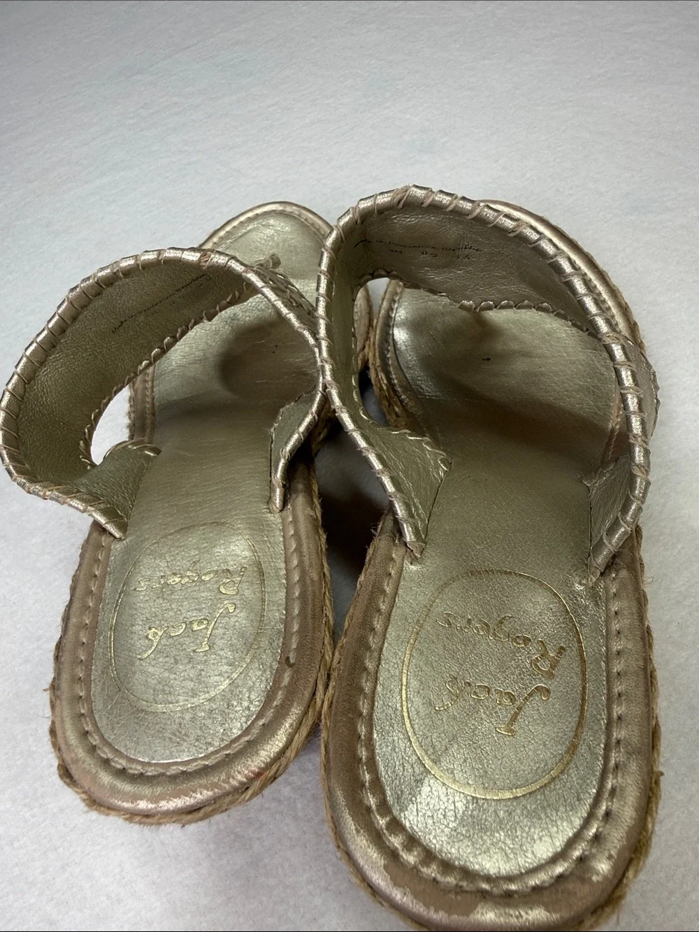 Jack Rogers Metallic Gold Wedge Sandals with Crochet Detail